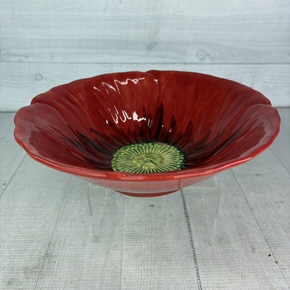 Maxcera Corp POPPIES POPPY SPLATTER Red Flower Shape 3D Ceramic 9" Serving Bowl - Picture 2 of 16